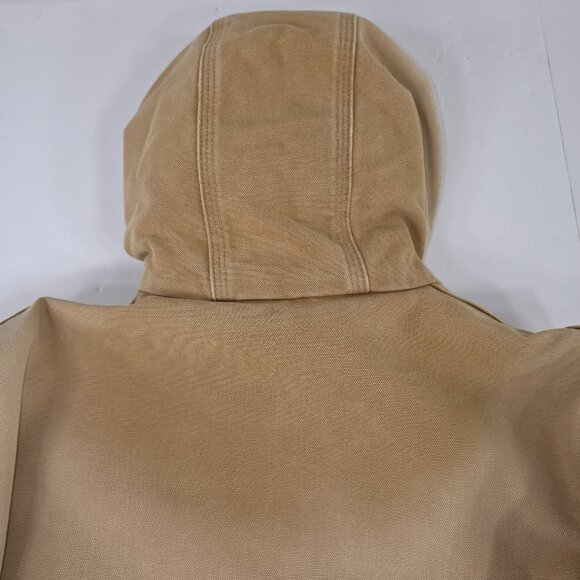 VINTAGE Carhartt Hooded Jacket Beige SZ MEDIUM Distressed Work Stain Paint AS-IS - Picture 13 of 16
